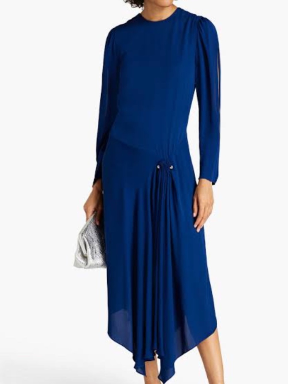 By Malene Birger Eria Asymmetrical Cutout Crepe Dress Cobalt Blue Midi